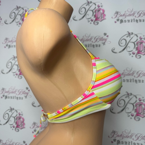 Victoria secret bikini top neon orange pink striped gold shimmer ruffle cupped - Picture 4 of 13